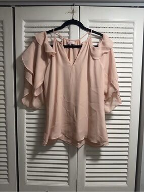 Parker Blush Cold-Shoulder Ruffle Blouse